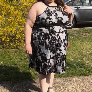 City Chic white with black lace overlay dress